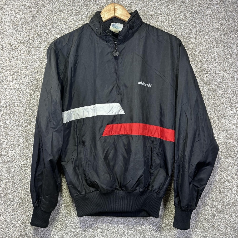 Vintage Adidas Windbreaker Jacket Mens Small Black 1/4 Zip Colorblock Taiwan 80s